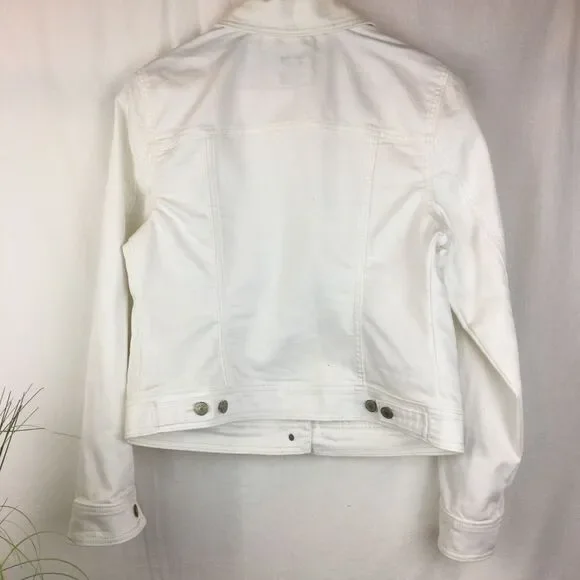 Old Navy White Cotton Denim Trucker Long Sleeve Jean Jacket L - Picture 5 of 11